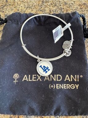 Alex and Ani Silver Expandable Bangle with Blue LA Charm
